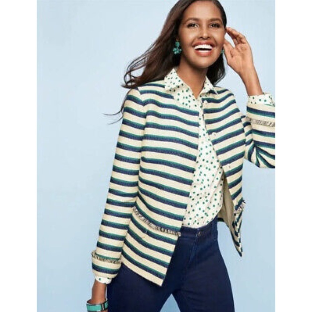 NWOT Talbots Striped Fringe Blazer Jacket Sz 6